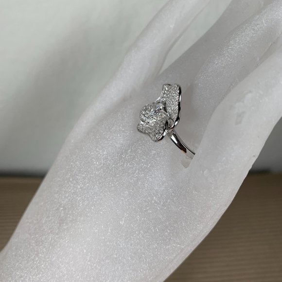 NEW Size 8 Real Silver (not plated) & Pave CZ Flower Ring - Picture 3 of 11